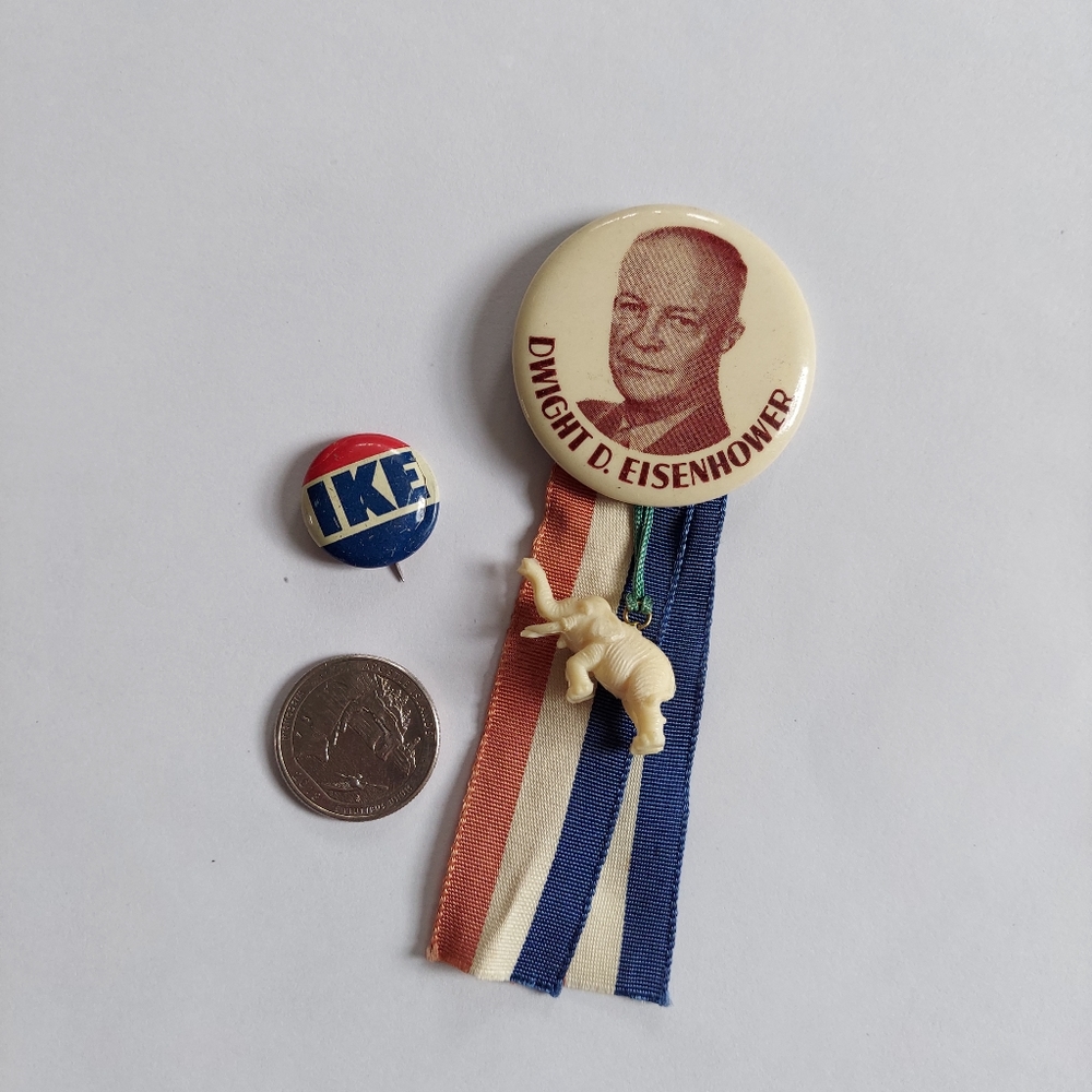 Vintage Pinback Button Ribbon Elephant I Like Ike 50s Dwight D Eisenhower - Picture 2 of 11
